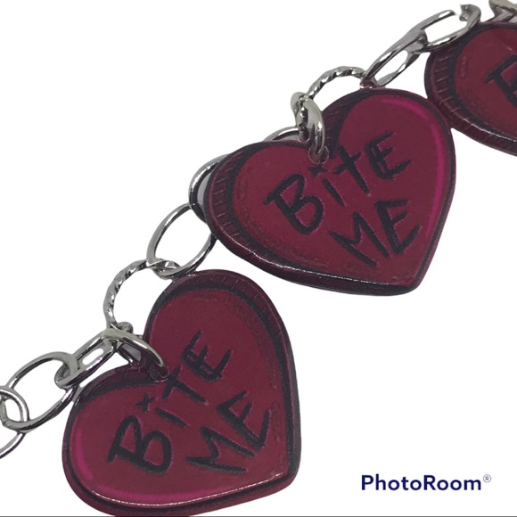 BITE ME Heart Charm Bracelet with Swarovski embellished clasp goth gothic new - Picture 3 of 4